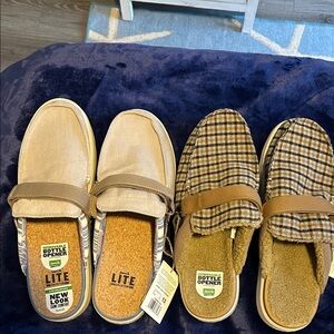 Men’s size 13 Sanuk Bundle Slip-On Shoes - Tan and Brown Plaid